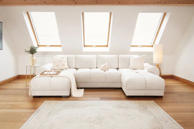 Zara Bubble Corner U Shape Cinema Cream Plush Velvet Sofa