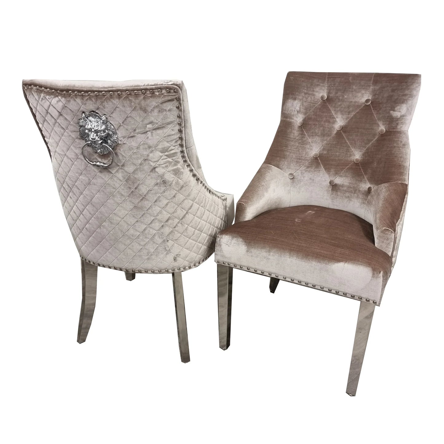 Bentley Quilted Velvet Dining Chair with Chrome Lion Knocker