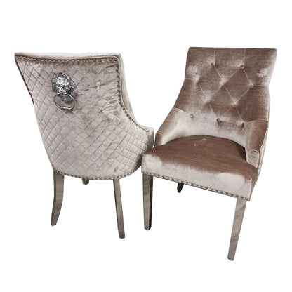 Bentley Quilted Velvet Dining Chair with Chrome Lion Knocker