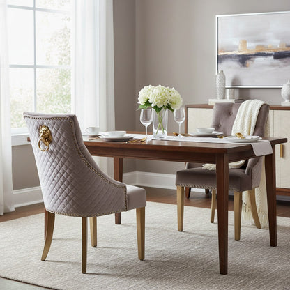 Bentley Beige/Cream Velvet Dining Chair With Gold Legs And Lion Knocker