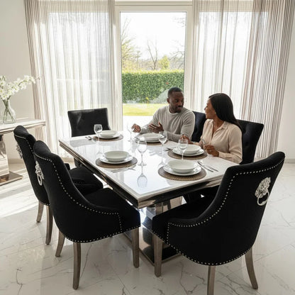 Bentley Dark Grey Velvet Dining Chair With Chrome Legs And Lion Knocker