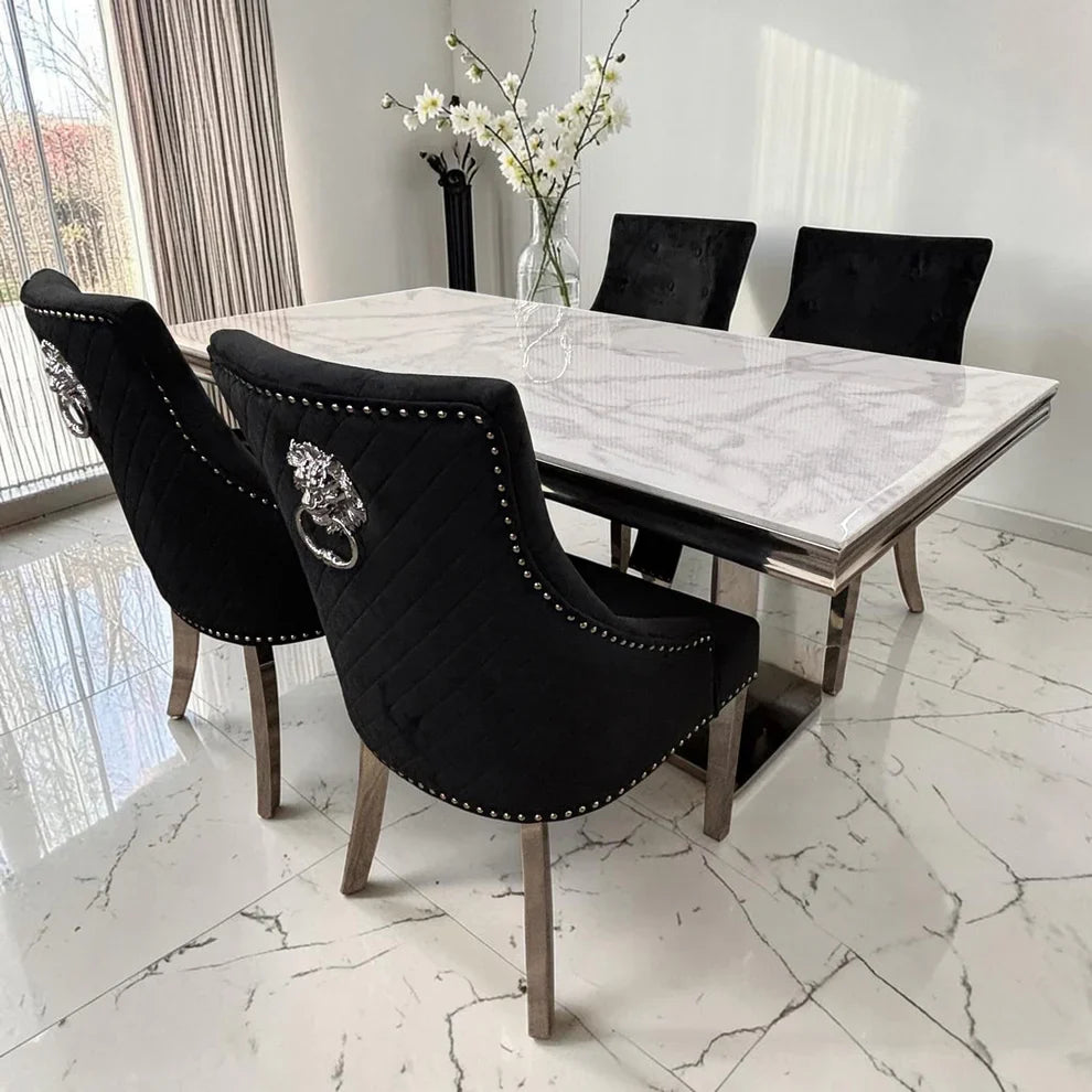Bentley Dark Grey Velvet Dining Chair With Chrome Legs And Lion Knocker