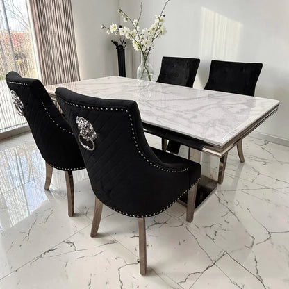 Bentley Dark Grey Velvet Dining Chair With Chrome Legs And Lion Knocker