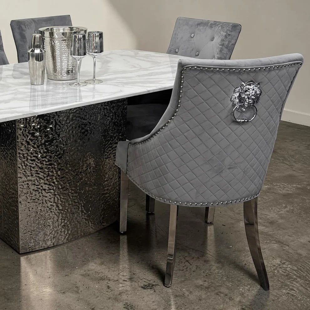 Bentley Black Velvet Dining Chair With Chrome Legs And Lion Knocker