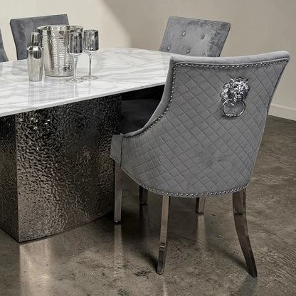 Bentley Black Velvet Dining Chair With Chrome Legs And Lion Knocker