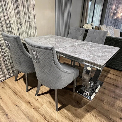 Bentley Black Velvet Dining Chair With Chrome Legs And Lion Knocker