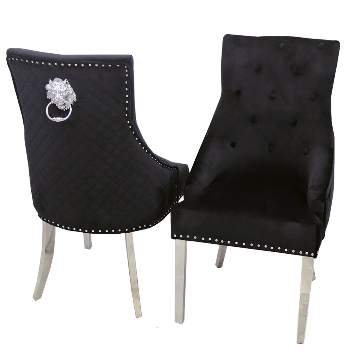 Bentley Dark Grey Velvet Dining Chair With Chrome Legs And Lion Knocker