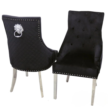 Bentley Dark Grey Velvet Dining Chair With Chrome Legs And Lion Knocker