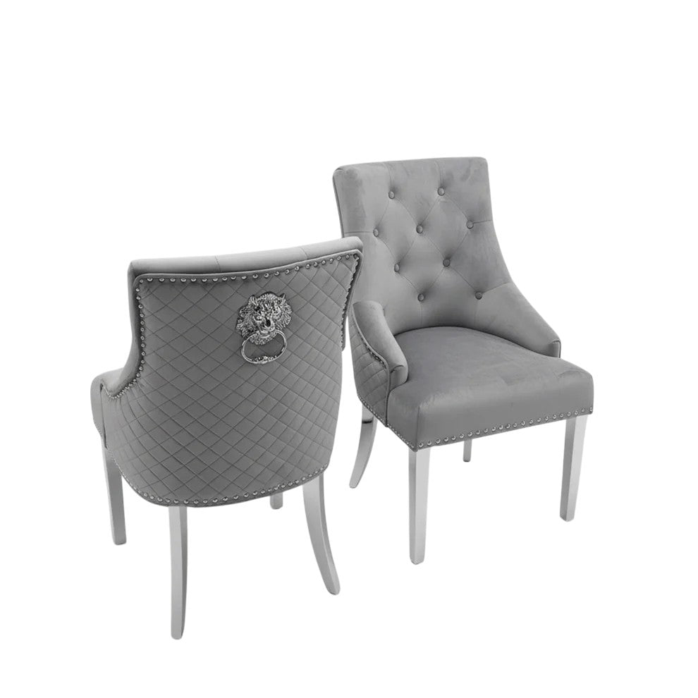 Bentley Black Velvet Dining Chair With Chrome Legs And Lion Knocker