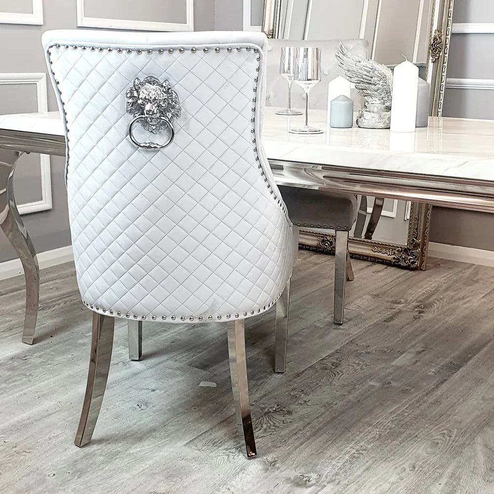 Bentley Quilted Velvet Dining Chair with Chrome Lion Knocker