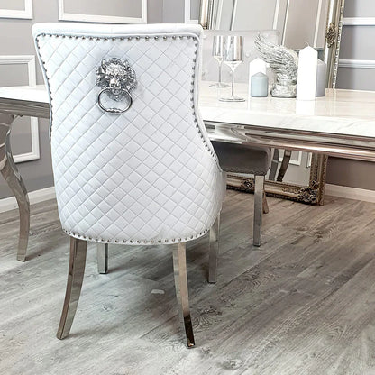 Bentley Quilted Velvet Dining Chair with Chrome Lion Knocker