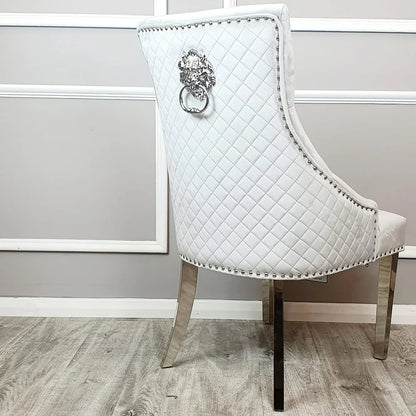Bentley Quilted Velvet Dining Chair with Chrome Lion Knocker