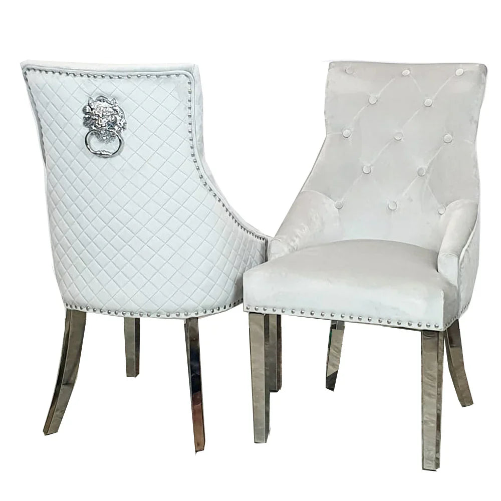 Bentley Quilted Velvet Dining Chair with Chrome Lion Knocker