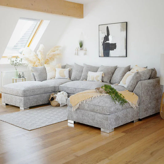 Bishopton Scatterback Sofa Platinum Grey U Shape Corner