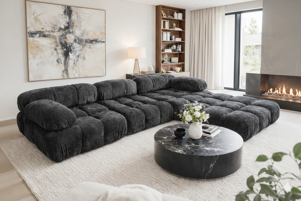 Bubble Black Boucle Fabric Corner Sofa