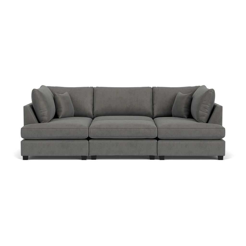 Carnaby Sofa Plush Grey Velvet U Shape Corner Sofa