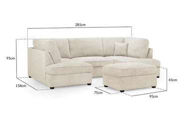 Carnaby Sofa Boucle Beige Fabric U Shape Corner Sofa
