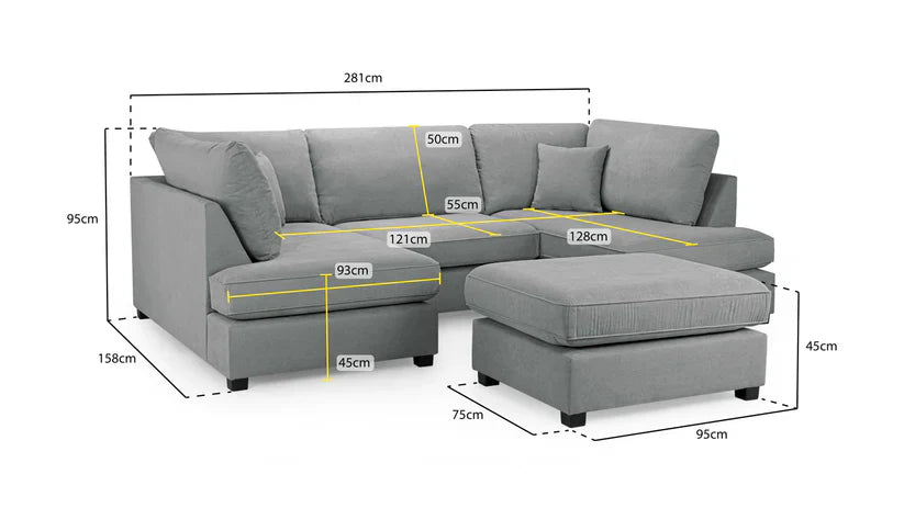 Carnaby Sofa Grey Fabric U Shape Corner Sofa