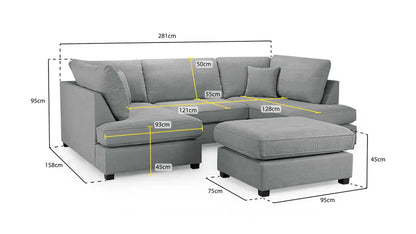 Carnaby Sofa Grey Fabric U Shape Corner Sofa