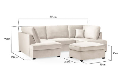 Carnaby Sofa Plush Beige Velvet U Shape Corner Sofa