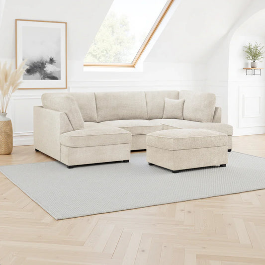 Carnaby Sofa Boucle Beige Fabric U Shape Corner Sofa