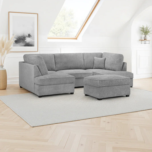 Carnaby Sofa Boucle Grey Velvet U Shape Corner Sofa