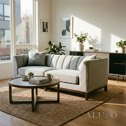 ALUXO® Cooper 3 Seater Sofa – Dolphin Bouclé | Mid-Century Modern