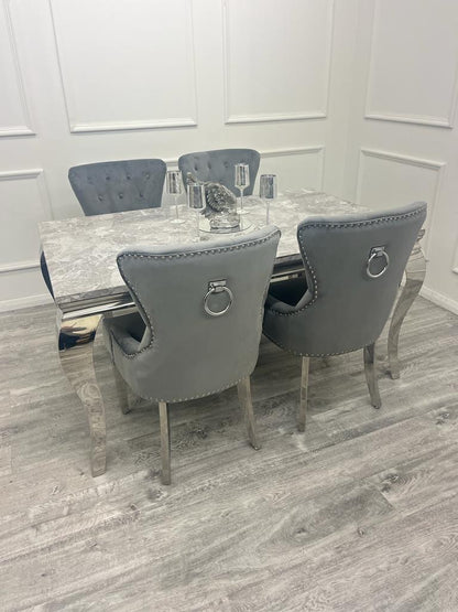 Louis 180CM Chrome Marble Dining Set with Megan Chairs