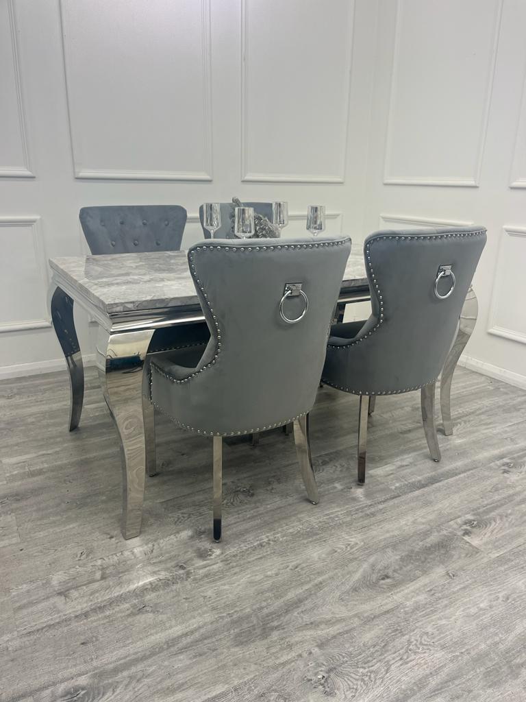 Louis 150CM Chrome Marble Dining Set with Megan Chairs