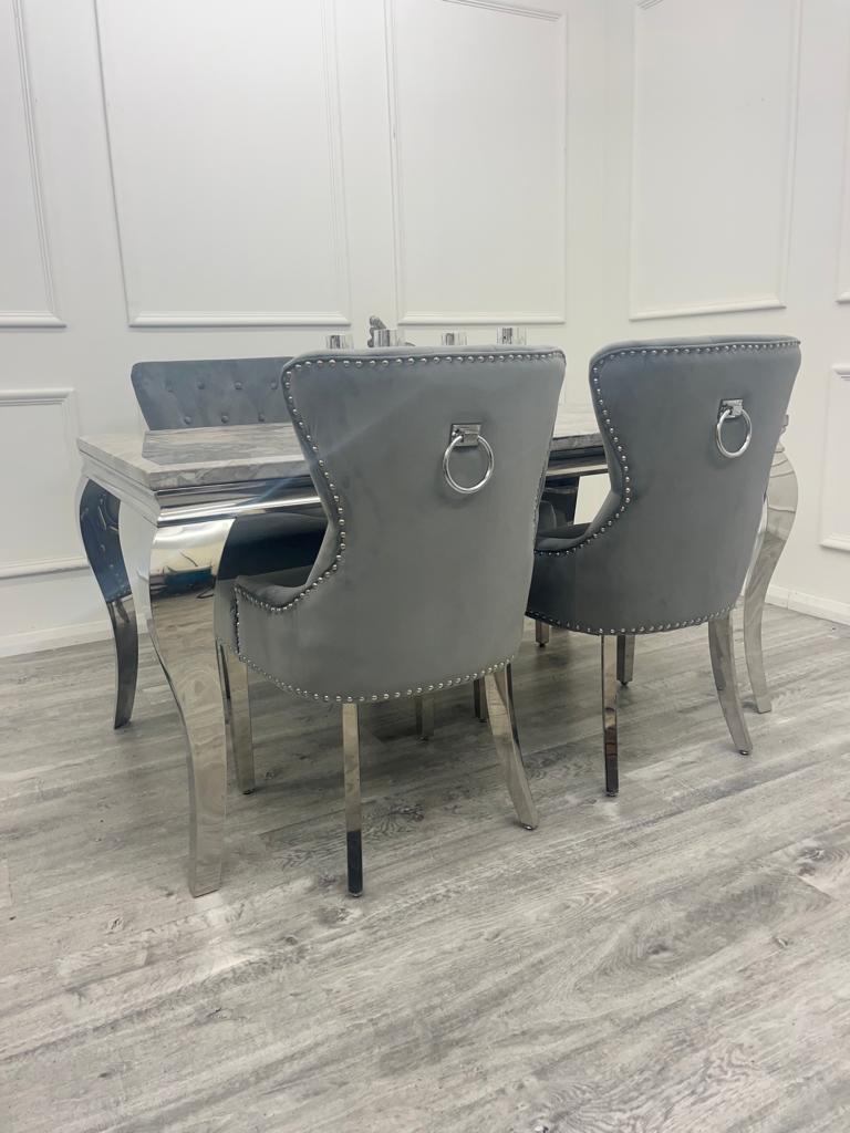 Louis 150CM Chrome Marble Dining Set with Megan Chairs