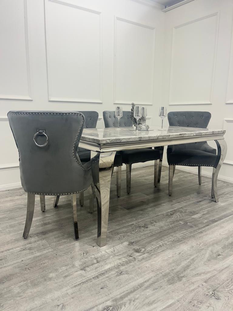 Louis 180CM Chrome Marble Dining Set with Megan Chairs