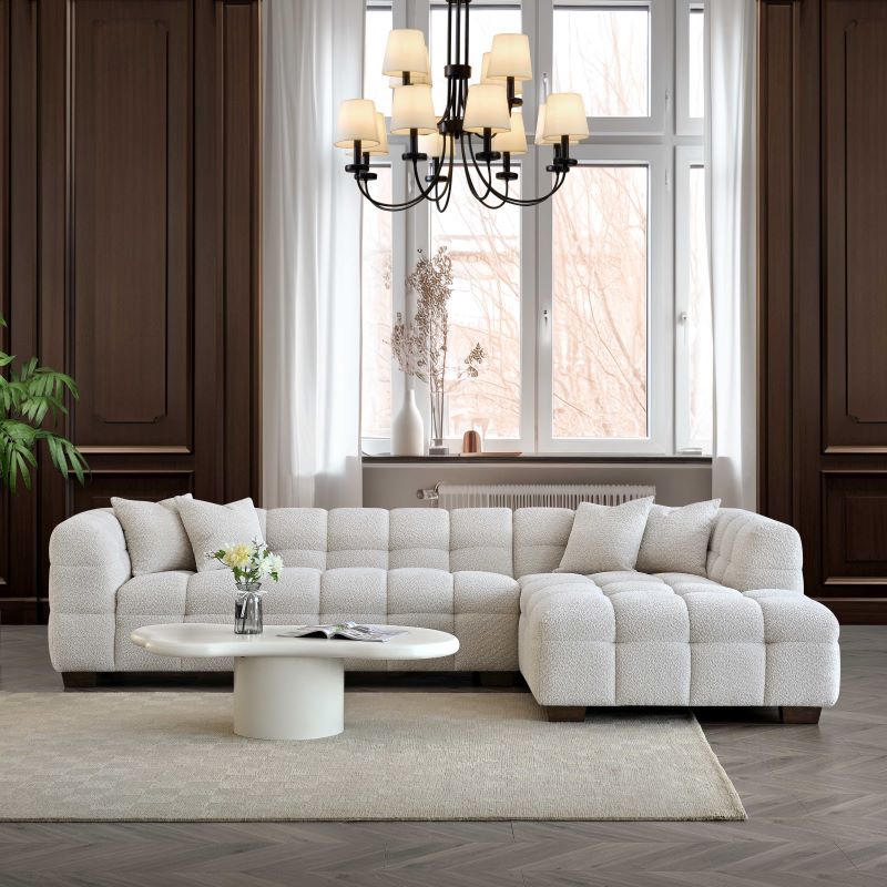 Tribeca Corner Group in Oatmeal Cream Boucle Fabric Sofa