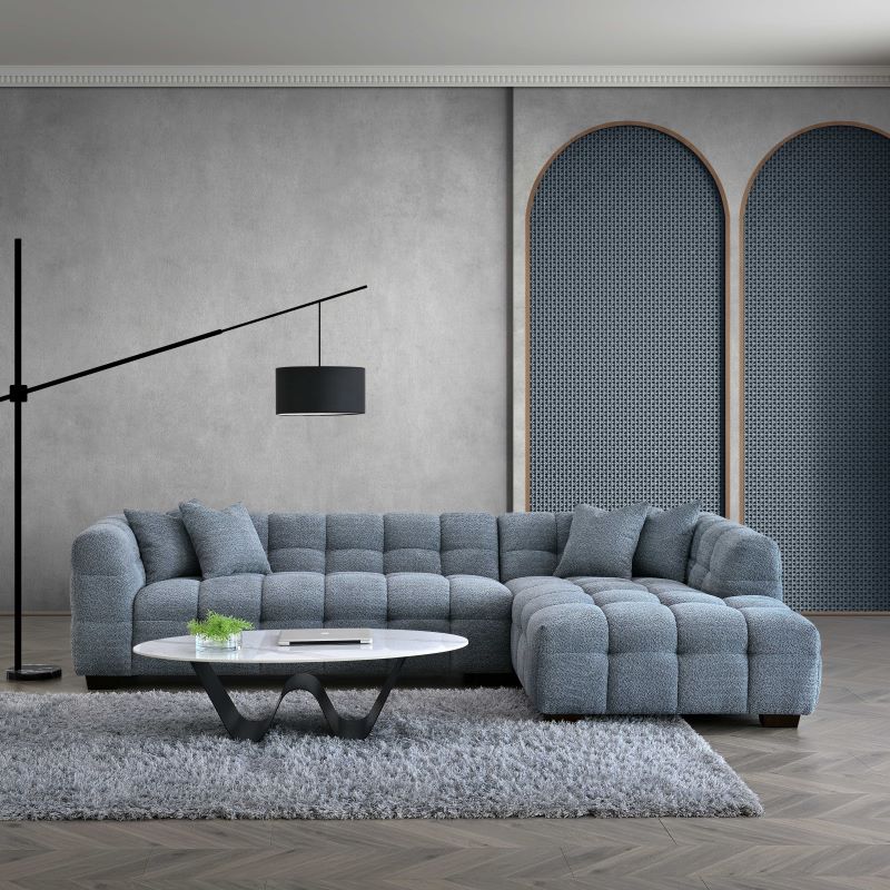 Tribeca Corner Group in Silver/Grey Iron Boucle Fabric Sofa