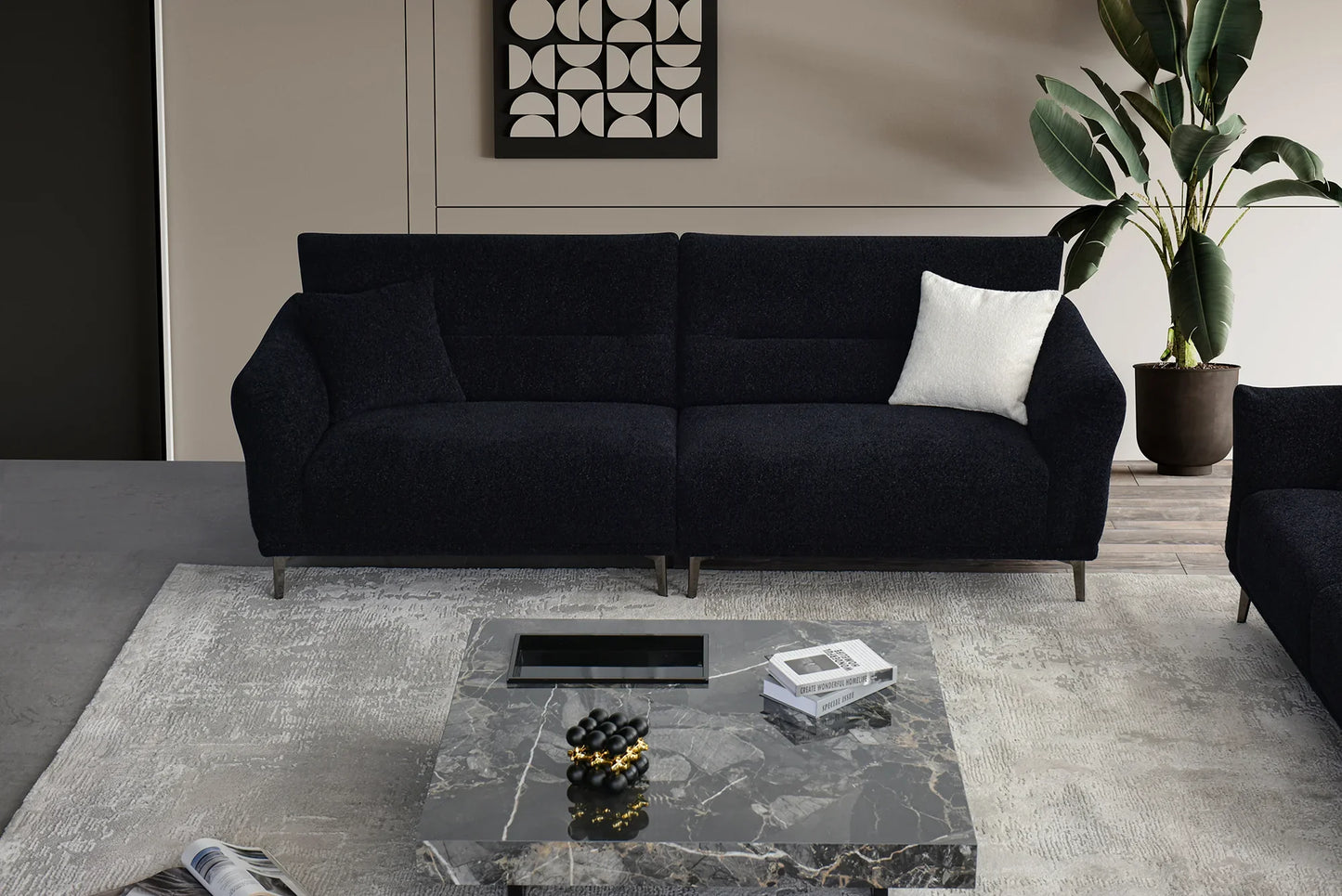 The Albany Luxury Black Boucle Fabric 4 Seater Sofa