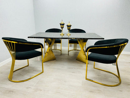 Ravello 180 cm Black & Gold Marble Dining Table