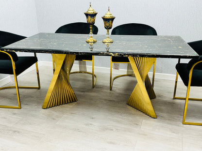 Ravello 180 cm Black & Gold Marble Dining Table