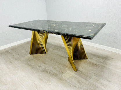 Ravello 180 cm Black & Gold Marble Dining Table