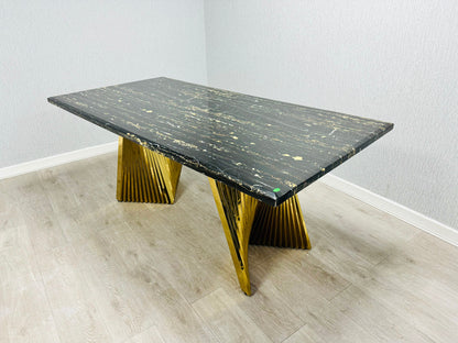 Ravello 180 cm Black & Gold Marble Dining Table