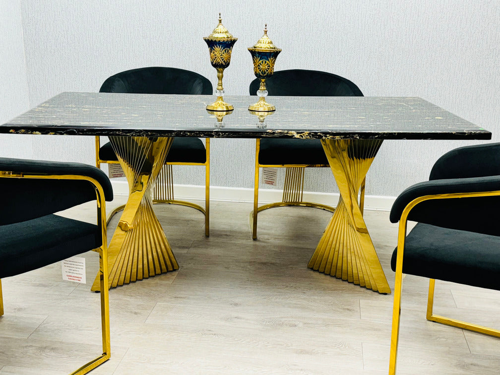 Ravello 180 cm Black & Gold Marble Dining Table