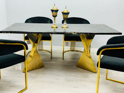 Ravello 180 cm Black & Gold Marble Dining Table