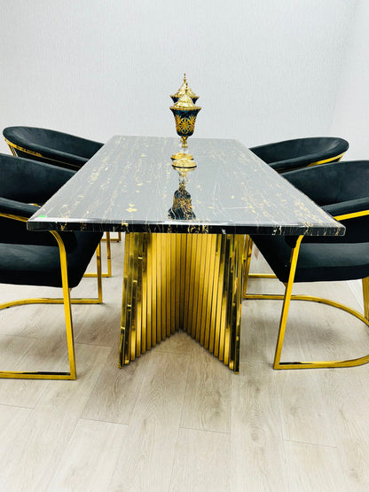 Ravello 180 cm Black & Gold Marble Dining Table