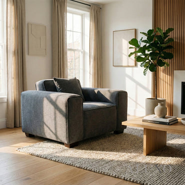 Dakota Armchair – Charcoal Grey Bouclé | Feather-Filled Accent Chair