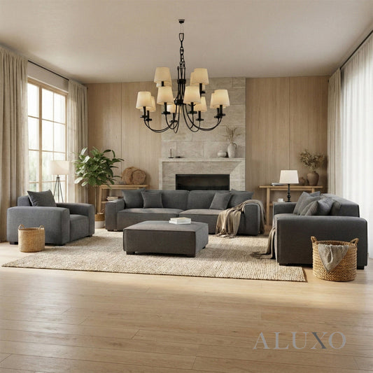 Dakota Complete Sofa Set – 4+3+1+Footstool | Charcoal Grey Bouclé