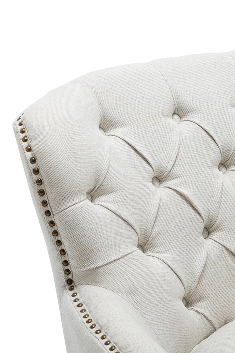 Classic Buttoned Back Linen Armchair with Wooden Legs