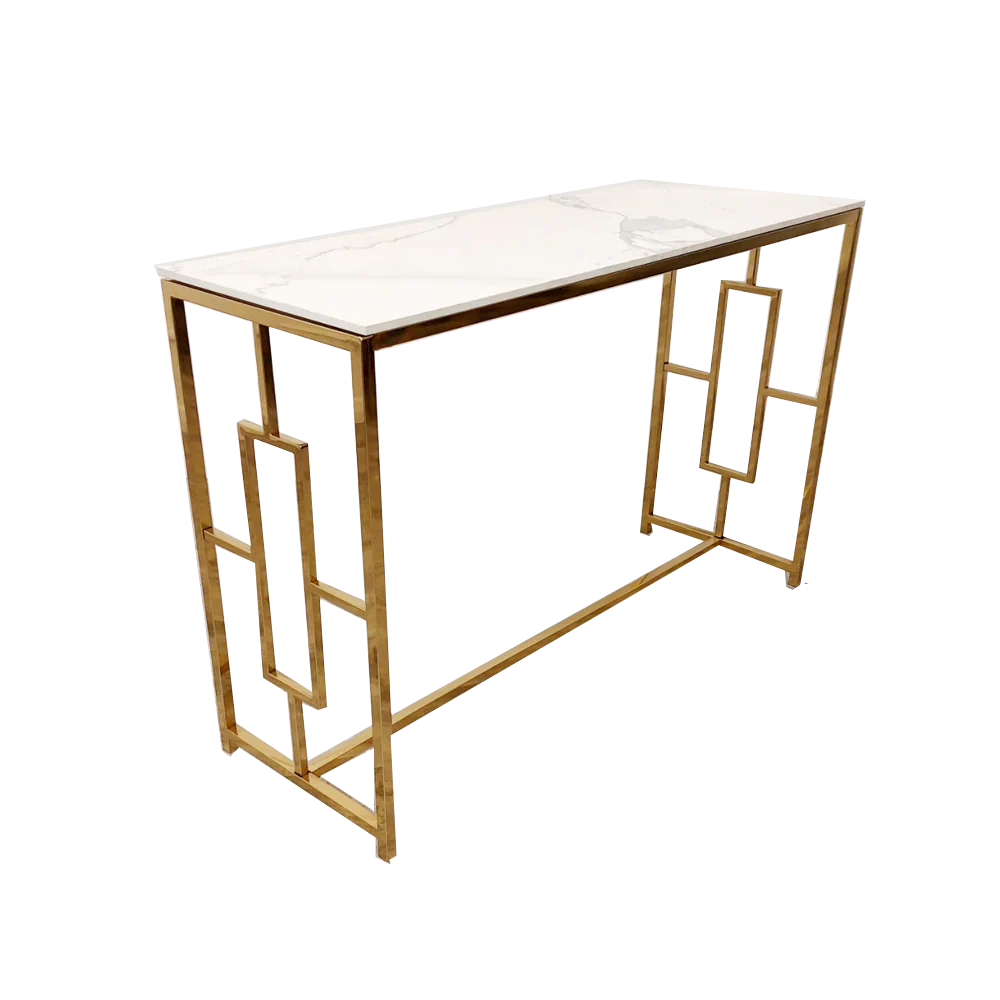 Geo Gold Console Table with Polar White Sintered Stone Top