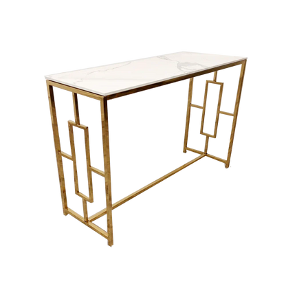 Geo Gold Console Table with Polar White Sintered Stone Top