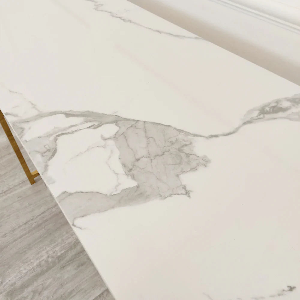 Geo Gold Console Table with Polar White Sintered Stone Top