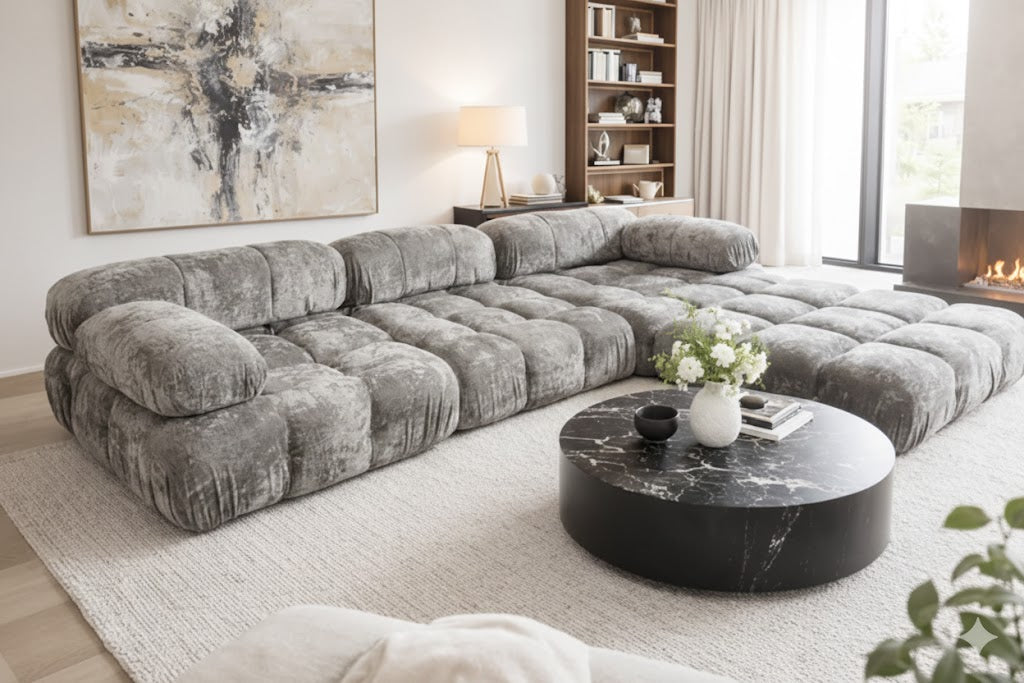 Bubble Grey Boucle Fabric Corner Sofa