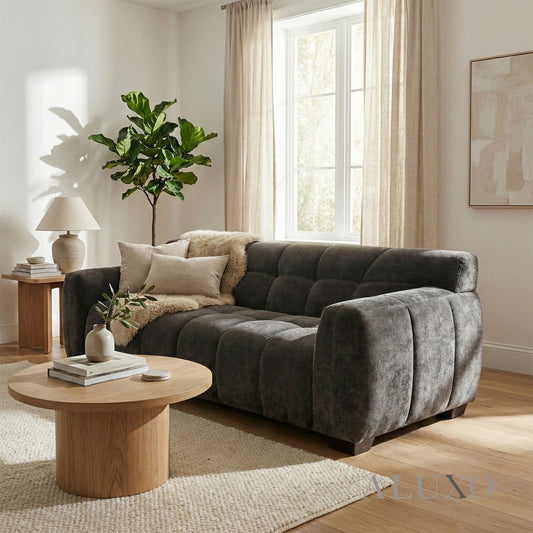 Harlem 3 Seater Sofa – Cocoa Chocolate Mermaid Velvet | Deep Channel Stitched