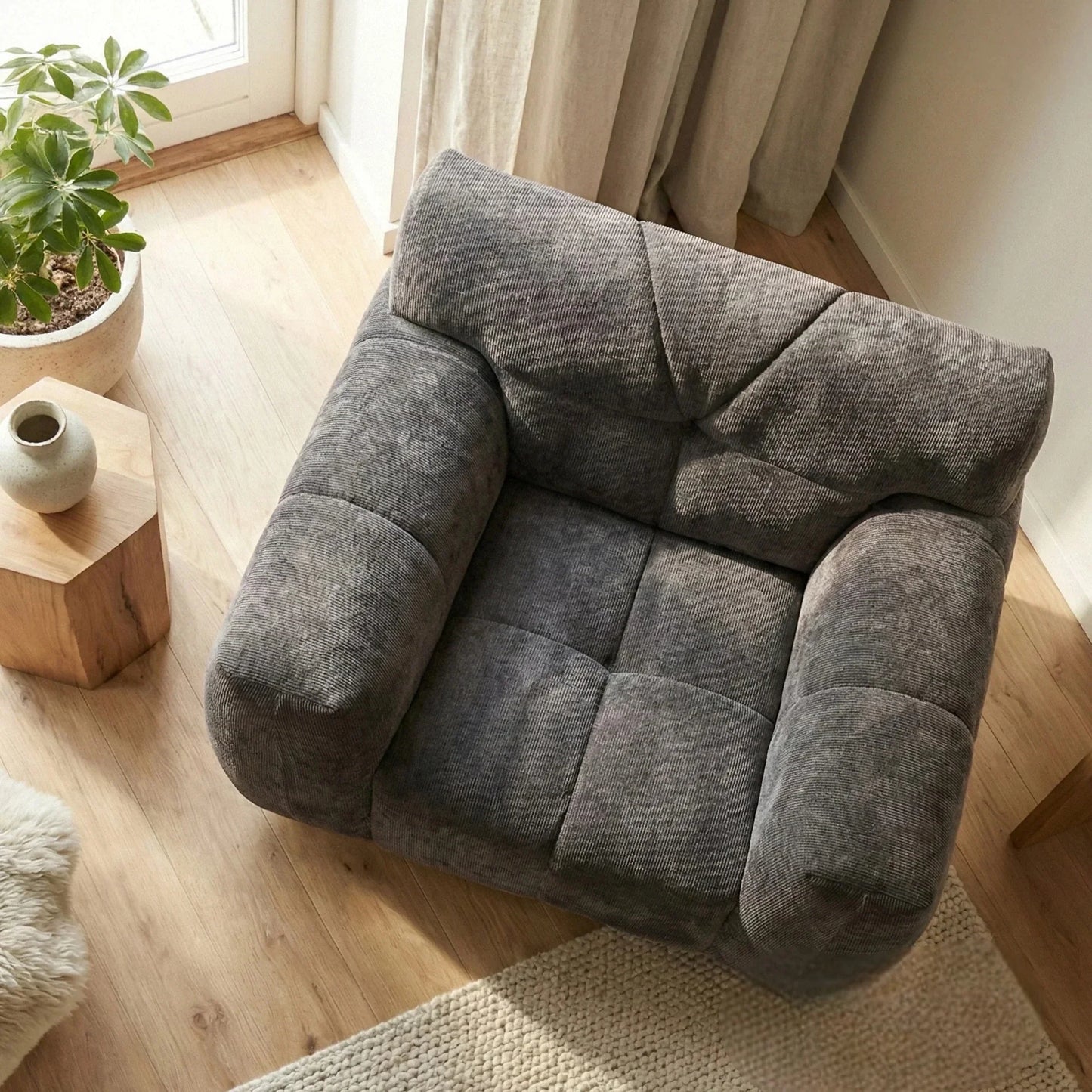 ALUXO Harlem Deep Channel Stitched Armchair In Steel Grey Mermaid Velvet